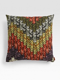 A witty photographic print in a colorful chevron pattern offers a closeup of the famous Missoni knits, giving this pillow its playful yet elegant character.Zip-off coverCotton/linenDown/feather fill16 squareDry cleanMade in Italy A witty photographic print in a colorful chevron pattern offers a closeup of the famous Missoni knits, giving this pillow its playful yet elegant character.Zip-off coverCotton/linenDown/feather fill16 squareDry cleanMade in Italy