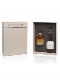 Bottega Veneta eau de parfum is the first fragrance from Bottega Veneta for women. A complex fragrance woven harmoniously with notes of bergamot, jasmine, plum, patchouli, oak moss, and leather accord for an intriguing and sensuous woman. Set includes 2.5 oz. Eau de Parfum Spray, 3.4 oz. Body Lotion, and 0.25 oz. Eau de Parfum Mini. Bottega Veneta eau de parfum is the first fragrance from Bottega Veneta for women. A complex fragrance woven harmoniously with notes of bergamot, jasmine, plum, patchouli, oak moss, and leather accord for an intriguing and sensuous woman. Set includes 2.5 oz. Eau de Parfum Spray, 3.4 oz. Body Lotion, and 0.25 oz. Eau de Parfum Mini.