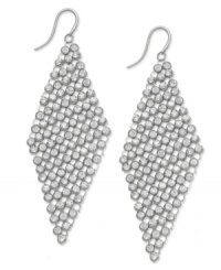 You've never looked so glam! Dozens of round-cut crystals in a pretty diamond pattern adorn Alfani's gorgeous drop earrings. Set in silver tone mixed metal. Approximate drop: 3 inches.