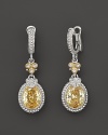 Sterling silver and canary crystal drop earrings from Judith Ripka with white sapphire accents.