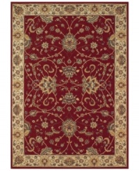 Evoking the strong look of ancient Sarouk rug designs, the Premier area rug from Dalyn is woven with intricate floral medallions in rich burgundy. Made in Egypt of durable polypropylene and shimmering polyester fibers, it provides any room with captivating texture and added dimension. Evoking the strong look of ancient Sarouk rug designs, the Premier area rug from Dalyn is woven with intricate floral medallions in rich burgundy. Made in Egypt of durable polypropylene and shimmering polyester fibers, it provides any room with captivating texture and added dimension.