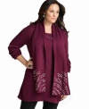 Styleco Plus Size Sweater, Long Sleeve, Purple Plum Gloss with Studded Scarf Size 3x
