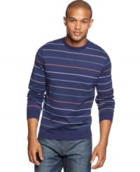 Multi-color stripes give this cozy crew neck sweater from Club Room a modern style. Multi-color stripes give this cozy crew neck sweater from Club Room a modern style.