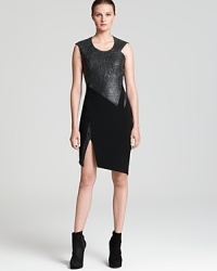 A curve-hugging, leather-boasting Helmut Lang dress proves modern style rules all when it comes to evening dressing. A curve-hugging, leather-boasting Helmut Lang dress proves modern style rules all when it comes to evening dressing.
