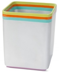 Jazz it up! Stainless steel trimmed with a colorful stripe motif gives this All That Jazz trash can a fun and carefree appeal that's full of flair. Jazz it up! Stainless steel trimmed with a colorful stripe motif gives this All That Jazz trash can a fun and carefree appeal that's full of flair.