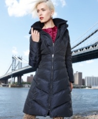 Double your style with Jessica Simpson's cozy puffer coat. The knit collar and inset vest panel give you an extra layer of defense against the cold. Double your style with Jessica Simpson's cozy puffer coat. The knit collar and inset vest panel give you an extra layer of defense against the cold.