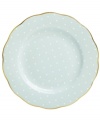 Royal Albert updates a classic in the playfully patterned Polka Rose salad plate. Dainty dots adorn gold-banded china with dainty ruffled edges to complement Old Country Roses dinnerware.