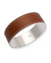 Wrap it up! Your wrists will be pleased to sport the latest trends in Lauren by Ralph Lauren's stylish bangle bracelet. Set in silver tone mixed metal and wrapped in genuine brown leather with inlay stitching. Approximate diameter: 2-5/8 inches. Wrap it up! Your wrists will be pleased to sport the latest trends in Lauren by Ralph Lauren's stylish bangle bracelet. Set in silver tone mixed metal and wrapped in genuine brown leather with inlay stitching. Approximate diameter: 2-5/8 inches.