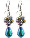 Earrings - E529 - Faceted Fire Polished Glass Teardrop Cluster ~ Vitral Multi (Aqua, Purple, Blue, Gold)