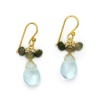 Gold Plated Sterling Silver Crystal Briolette Drops and Stone Cluster Earrings, Aqua