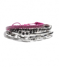 G by GUESS Silver-Tone and Fuchsia Friendship Brace, SILVER G by GUESS Silver-Tone and Fuchsia Friendship Brace, SILVER