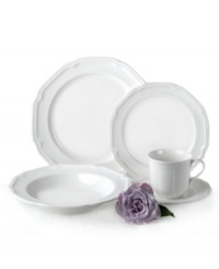 Unique geometric shapes and a clean design give this fine china from Mikasa's dinnerware and dishes collection a modern sensibility. The fact that the Antique White place settings are microwave, dishwasher and oven safe makes it perfect for everyday use. Unique geometric shapes and a clean design give this fine china from Mikasa's dinnerware and dishes collection a modern sensibility. The fact that the Antique White place settings are microwave, dishwasher and oven safe makes it perfect for everyday use.