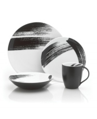 Mikasa inspires artful plating with the striking Brushstroke place settings. Streaks of paint in strong black stand out on sleek porcelain offering bold, contemporary flair. Mikasa inspires artful plating with the striking Brushstroke place settings. Streaks of paint in strong black stand out on sleek porcelain offering bold, contemporary flair.