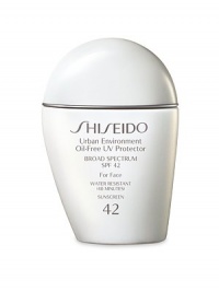 Oil-free daily protector with UVA/UVB broad spectrum protection protects against 3 major causes of skin cell damage: UV Rays, oxidation and over-production of sebum. This ultra-light formulation spreads smoothly and contains mineral powders/herbal extracts to maintain a pore-free and shine-free finish. Made in Japan. 1 oz. Oil-free daily protector with UVA/UVB broad spectrum protection protects against 3 major causes of skin cell damage: UV Rays, oxidation and over-production of sebum. This ultra-light formulation spreads smoothly and contains mineral powders/herbal extracts to maintain a pore-free and shine-free finish. Made in Japan. 1 oz.