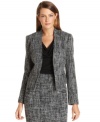 Calvin Klein puts a minimalist-chic stamp on traditional tweed with this streamlined petite jacket.