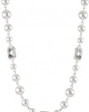 Anne Klein Sorbet Silver-Tone White Pearl and Crystal Strand Necklace, 42