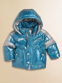 This shiny quilted topper keeps the cold out with its ultra-warm down insulation and removable hood.Detachable hoodStand collarLong sleevesFull-zip front beneath snap placketZip pocketSide snap pocketsFully linedShell: PolyesterFill: 70% duck down/30% duck featherMachine washImported Please note: Number of snaps may vary depending on size ordered. This shiny quilted topper keeps the cold out with its ultra-warm down insulation and removable hood.Detachable hoodStand collarLong sleevesFull-zip front beneath snap placketZip pocketSide snap pocketsFully linedShell: PolyesterFill: 70% duck down/30% duck featherMachine washImported Please note: Number of snaps may vary depending on size ordered.