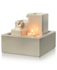 Water, water, everywhere. Transport your stress & anxiety away with this artful fountain, which combines the soothing sound of water, the subtle illumination of a long-burning tea light and the natural accent of glazed ceramic tiers to calm and rejuvenate your senses. 1-year warranty. Model WF-SITY. Water, water, everywhere. Transport your stress & anxiety away with this artful fountain, which combines the soothing sound of water, the subtle illumination of a long-burning tea light and the natural accent of glazed ceramic tiers to calm and rejuvenate your senses. 1-year warranty. Model WF-SITY.