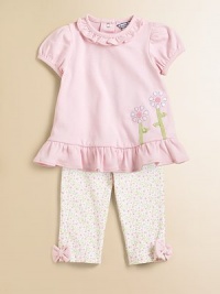 A charming, floral two-piece set in plush cotton with flower embroidery and ankle bows for the ultimate in style and comfort.Ruffled crewneckShort cap sleevesBack snapsBodice has twist detail with tape tieRuffled hemElastic waistbandCottonMachine washImported Please note: Number of snaps may vary depending on size ordered. A charming, floral two-piece set in plush cotton with flower embroidery and ankle bows for the ultimate in style and comfort.Ruffled crewneckShort cap sleevesBack snapsBodice has twist detail with tape tieRuffled hemElastic waistbandCottonMachine washImported Please note: Number of snaps may vary depending on size ordered.