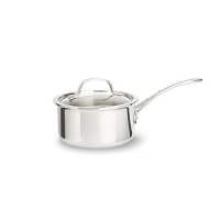 This Tri-Ply Calphalon sauce pan features an updated lid design to give lower profile and a cool V stainless steel handle. Classic vessel design, induction capable magnetic stainless steel exterior. This Tri-Ply Calphalon sauce pan features an updated lid design to give lower profile and a cool V stainless steel handle. Classic vessel design, induction capable magnetic stainless steel exterior.