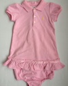 Ralph Lauren Polo Pony Logo Pink Ruffled Hem Dress and Diaper Cover, Size 9 Months