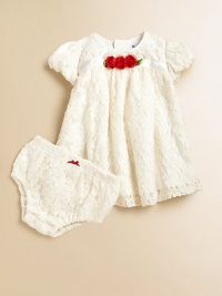 A gorgeous lace overlay adds beautiful style to a high-waisted frock and bloomers set, with rosettes and ribbon detail.Round necklineShort puff sleevesBack buttonsHigh-waistedFully linedPolyesterMachine washImported Please note: Number of buttons may vary depending on size ordered. A gorgeous lace overlay adds beautiful style to a high-waisted frock and bloomers set, with rosettes and ribbon detail.Round necklineShort puff sleevesBack buttonsHigh-waistedFully linedPolyesterMachine washImported Please note: Number of buttons may vary depending on size ordered.