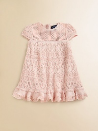 An intricately knit cotton dress featuring a delicate pointelle bodice and a beautifully crocheted yoke with adorable cap sleeves for a timeless look.Crocheted crewneckCap sleevesBack buttonsRuffled peplum hemCottonShell: 95% silk/5% elastaneHand washImported Please note: Number of buttons may vary depending on size ordered. An intricately knit cotton dress featuring a delicate pointelle bodice and a beautifully crocheted yoke with adorable cap sleeves for a timeless look.Crocheted crewneckCap sleevesBack buttonsRuffled peplum hemCottonShell: 95% silk/5% elastaneHand washImported Please note: Number of buttons may vary depending on size ordered.