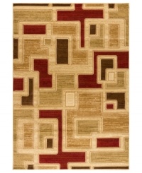 A modern, abstract design is rendered in muted crimson, golds and earthy colors in the Northport area rug for a sophisticated accent anywhere. Made in the USA of dense, yet luxuriously soft polypropylene, this area rug withstands heavy traffic with enduring style. (Clearance) A modern, abstract design is rendered in muted crimson, golds and earthy colors in the Northport area rug for a sophisticated accent anywhere. Made in the USA of dense, yet luxuriously soft polypropylene, this area rug withstands heavy traffic with enduring style. (Clearance)