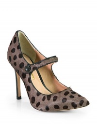 THE LOOKPoint toeAnimal print haircalf upperClassic Mary Jane styleStrap with leather-covered buttonPadded insoleStacked heel, 4 (100mm)THE MATERIALHaircalf upperLeather lining and soleORIGINImported THE LOOKPoint toeAnimal print haircalf upperClassic Mary Jane styleStrap with leather-covered buttonPadded insoleStacked heel, 4 (100mm)THE MATERIALHaircalf upperLeather lining and soleORIGINImported