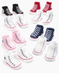 Check out those kicks! These faux high-top booties from Converse will start them styling early. Check out those kicks! These faux high-top booties from Converse will start them styling early.