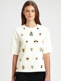 Colorful adornments on this charming woven top have the look of jeweled eyes and beaded lashes, making a striking and witty impact.Round necklineShort sleevesPlain sleeves and backBack zip closeAbout 24 from shoulder to hemPolyester/viscose/wool/elastaneLined in silkSpot cleanImportedSIZE & FITModel shown is 5'10 (177cm) wearing US size 4. Colorful adornments on this charming woven top have the look of jeweled eyes and beaded lashes, making a striking and witty impact.Round necklineShort sleevesPlain sleeves and backBack zip closeAbout 24 from shoulder to hemPolyester/viscose/wool/elastaneLined in silkSpot cleanImportedSIZE & FITModel shown is 5'10 (177cm) wearing US size 4.
