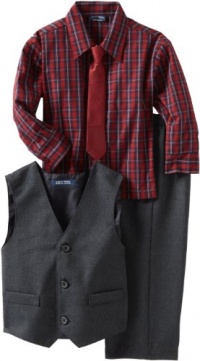 Izod Kids Boys 2-7 Three Piece Vest Set with Dress Pant and Plaid Woven Shirt, Navy, 7 Regular