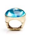 Rhapsody in blue. An alluring azure hue defines this striking adjustable ring from RACHEL Rachel Roy. Set in gold tone mixed metal with a glass stone center. Ring adjusts to fit finger.