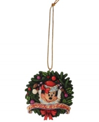 Welcome to the circle of friends! Everyone's favorite Santa stand-in peeks out from a berry-laden wreath to spread Christmas cheer and warmth throughout your home. Welcome to the circle of friends! Everyone's favorite Santa stand-in peeks out from a berry-laden wreath to spread Christmas cheer and warmth throughout your home.