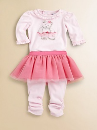 A charming, ballet-inspired set pairs a ruffled bodysuit with bear ballerina print and ruched leggings with attached tutu for a beary fun ensemble. Bodysuit Ruffled crewneckLong sleeves with ruffled cuffsBack snapsBottom snaps Leggings/Skirt Elastic waistbandTutu skirtRuched anklesCotton/PolyesterMachine washImported Please note: Number of snaps may vary depending on size ordered. A charming, ballet-inspired set pairs a ruffled bodysuit with bear ballerina print and ruched leggings with attached tutu for a beary fun ensemble. Bodysuit Ruffled crewneckLong sleeves with ruffled cuffsBack snapsBottom snaps Leggings/Skirt Elastic waistbandTutu skirtRuched anklesCotton/PolyesterMachine washImported Please note: Number of snaps may vary depending on size ordered.
