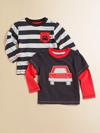 Mixing and matching made fun, this handsome two-piece gift set features a layered-look top with car appliqué and striped top with patch pocket and car embroidery for endless wardrobe possibilities.CrewneckLong sleevesShoulder snapsCottonMachine washImported Please note: Number of snaps may vary depending on size ordered. Mixing and matching made fun, this handsome two-piece gift set features a layered-look top with car appliqué and striped top with patch pocket and car embroidery for endless wardrobe possibilities.CrewneckLong sleevesShoulder snapsCottonMachine washImported Please note: Number of snaps may vary depending on size ordered.
