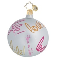 Diane Von Furstenberg's signature and motto adorn this ornament, part of Christopher Radko's new celebrity-designed holiday ornament collection. 100% of the proceeds from each ornament goes to the Child Mind Institute. Diane Von Furstenberg's signature and motto adorn this ornament, part of Christopher Radko's new celebrity-designed holiday ornament collection. 100% of the proceeds from each ornament goes to the Child Mind Institute.