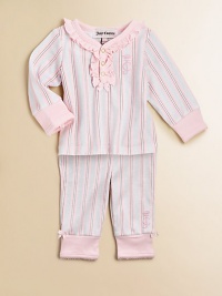 A charming two-piece cotton set for your little princess adorned with ruffles, scalloped trim and pretty stripes. Shirt Ruffled V-neckLong sleeves with scalloped cuffsSnap-front Pants Elastic waistbandSeat rufflesCottonMachine washImported Please note: Number of snaps may vary depending on size ordered. A charming two-piece cotton set for your little princess adorned with ruffles, scalloped trim and pretty stripes. Shirt Ruffled V-neckLong sleeves with scalloped cuffsSnap-front Pants Elastic waistbandSeat rufflesCottonMachine washImported Please note: Number of snaps may vary depending on size ordered.