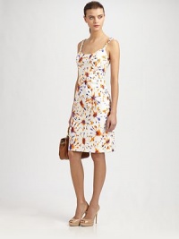 Feminine sheath dress in a playful firework print with spaghetti straps and an exposed back zipper. ScoopneckSpaghetti strapsExposed back zipperAbout 23 from natural waist99% cotton/1% elastaneDry cleanMade in USA of Italian fabricModel shown is 5'9½ (176cm) wearing US size 2. Feminine sheath dress in a playful firework print with spaghetti straps and an exposed back zipper. ScoopneckSpaghetti strapsExposed back zipperAbout 23 from natural waist99% cotton/1% elastaneDry cleanMade in USA of Italian fabricModel shown is 5'9½ (176cm) wearing US size 2.