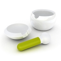 The contemporary, clean design of this porcelain mortar and pestle provides not one but two receptacles for grinding herbs and spices. The main bowl is perfect for crushing and grinding larger quantities of ingredients, or even several at once. The lid, when inverted, provides a neat hand-held mortar - ideal for grinding smaller amounts of herbs and spices. The contemporary, clean design of this porcelain mortar and pestle provides not one but two receptacles for grinding herbs and spices. The main bowl is perfect for crushing and grinding larger quantities of ingredients, or even several at once. The lid, when inverted, provides a neat hand-held mortar - ideal for grinding smaller amounts of herbs and spices.