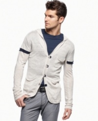Lighten up your layered look with this featherweight hooded sweater from Armani Jeans. Lighten up your layered look with this featherweight hooded sweater from Armani Jeans.