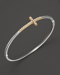 Diamond Cross Bangle in 14K White and Yellow Gold, 0.25 ct. t.w.