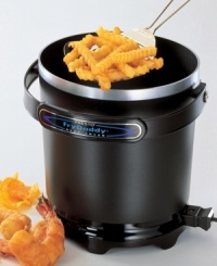 Deep frying has never been so easy. Fryer automatically maintains a proper frying temperature with no controls to set. Handy snap-on lid lets your store oil right in the fryer to use again. Holds four cups of oil. Includes a scoop that stirs, separates, lifts, drains and serves. Nonstick surface makes for easy cleaning. Model #5420. One-year warranty. Deep frying has never been so easy. Fryer automatically maintains a proper frying temperature with no controls to set. Handy snap-on lid lets your store oil right in the fryer to use again. Holds four cups of oil. Includes a scoop that stirs, separates, lifts, drains and serves. Nonstick surface makes for easy cleaning. Model #5420. One-year warranty.