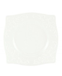 An elegant white-on-white pattern, embossed vine motif and interior glaze adorn this accented plate from Lenox dinnerware. The dishes from the Opal Innocence Carved square plates collection get your table set for refined dining every day. An elegant white-on-white pattern, embossed vine motif and interior glaze adorn this accented plate from Lenox dinnerware. The dishes from the Opal Innocence Carved square plates collection get your table set for refined dining every day.