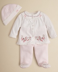 Her style begins with Little Me's lovely footie set, adorned with beautifully-embroidered flowers and eyelet trim for a dreamy look you'll both adore. Her style begins with Little Me's lovely footie set, adorned with beautifully-embroidered flowers and eyelet trim for a dreamy look you'll both adore.