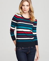 Vibrant stripes enliven this classic French Connection sweater, rendered in an extra-soft cotton blend. Vibrant stripes enliven this classic French Connection sweater, rendered in an extra-soft cotton blend.
