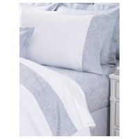 Lauren by Ralph Lauren Bedding; Suite Pale Blue Paisley Queen Flat Sheet