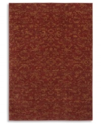 Crafted to impart a vintage wear and lush visual texture, this Karastan rug features subtle fabric-like patterning inspired by the organic designs found in granite and marble. Machine woven from 100% wool in a vibrant chili red hue. Crafted to impart a vintage wear and lush visual texture, this Karastan rug features subtle fabric-like patterning inspired by the organic designs found in granite and marble. Machine woven from 100% wool in a vibrant chili red hue.