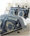 Martha Stewart Queen Indigo Blue Damask 6 piece Comforter Set