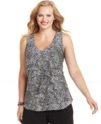 A perfect layering piece: Alfani's sleeveless plus size top, featuring a ruffled front. A perfect layering piece: Alfani's sleeveless plus size top, featuring a ruffled front.